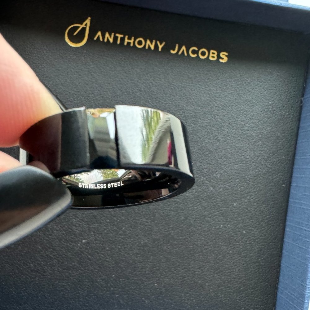 3198 JEWELRY RING SIZE 11 ANTHONY JACOBS BLACK STEEL DESIGNER RING